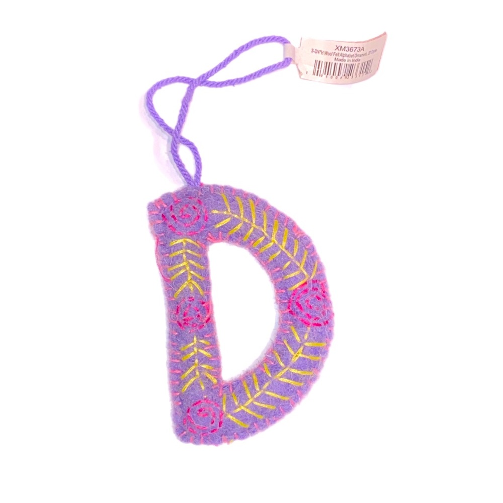 Wool 3 3/4” wool letter Ornament